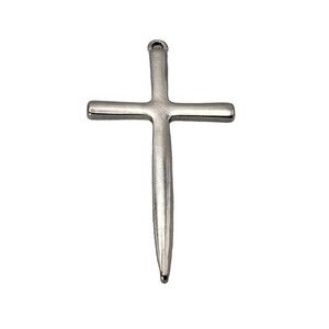 Silver Tone Cross Thin Pendant 2 1/4" Unisex Christian Faith